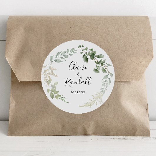 Summer Floral Green Foliage Wedding Ronde Sticker