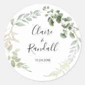Summer Floral Green Foliage Wedding Ronde Sticker (Voorkant)