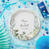 Summer Floral Green Foliage White Wedding Papieren Bordje (Feest)