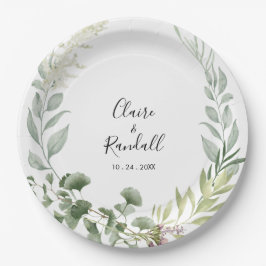 Summer Floral Green Foliage White Wedding Papieren Bordje