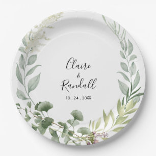Summer Floral Green Foliage White Wedding Papieren Bordje