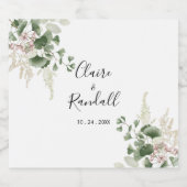 Summer Floral Green Foliage White Wedding Sparkling Wijnetiket (Enkel label)
