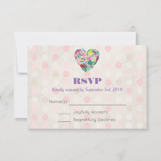 Summer Floral Heart in Pink and Green Wedding RSVP (Voorkant)