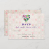 Summer Floral Heart in Pink and Green Wedding RSVP (Voorkant / Achterkant)