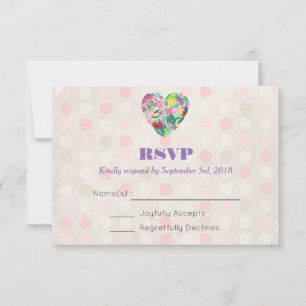 Summer Floral Heart in Pink and Green Wedding RSVP