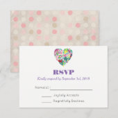 Summer Floral Heart in Pink and Green Wedding RSVP (Voorkant / Achterkant)