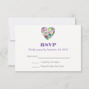 Summer Floral Heart in Pink and Green Wedding RSVP