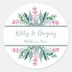 Summer Floral Mint Green Wedding Ronde Sticker