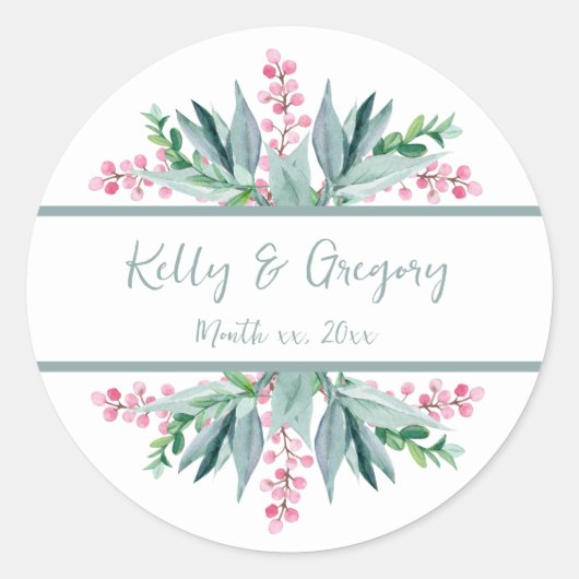 Summer Floral Mint Green Wedding Ronde Sticker (Voorkant)