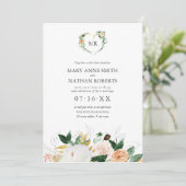Summer Floral Oranje Botanical Monogram Weddenscha Kaart (Staand voorkant)