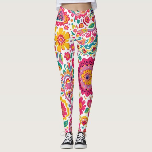 Summer Floral Paisley Pattern Leggings (Voorkant)