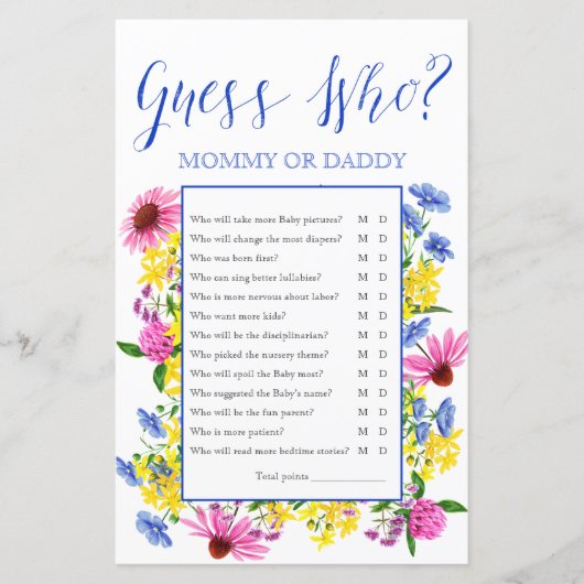 Summer Floral raad wie Baby shower game (Voorkant)