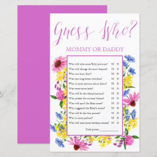 Summer Floral raad wie Baby shower game
