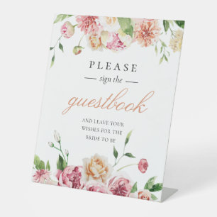 Summer Floral Romantic Vrijgezellenfeest Guestbook Reclamebord Met Voetstuk