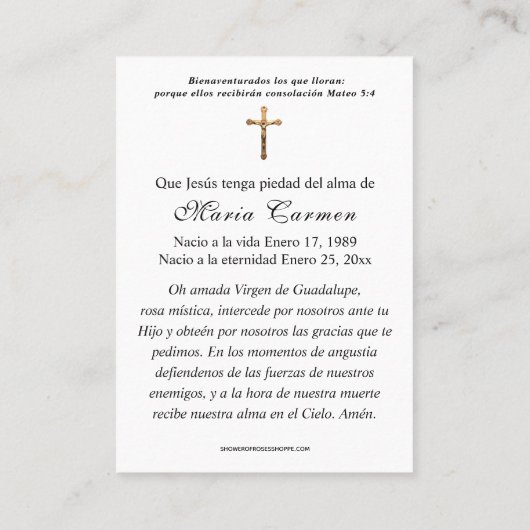 Summer Floral Spain Funeral Prayer Plaatskaartje (Achterkant)