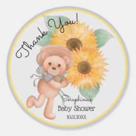 Summer Floral Teddy Bear Baby shower Dank je wel Ronde Sticker