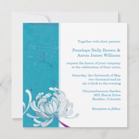 Summer Floral Turquoise Wedding Kaart (Achterkant)