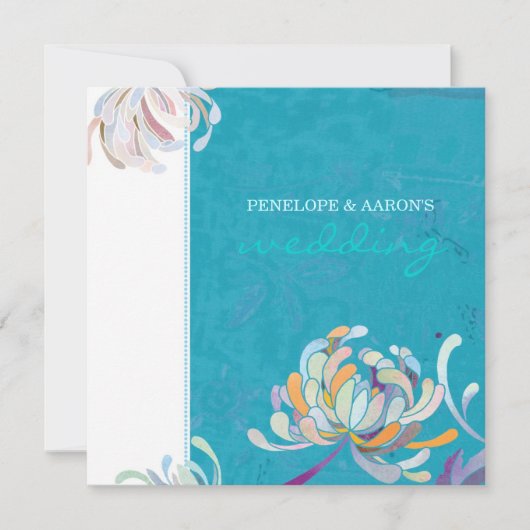 Summer Floral Turquoise Wedding Kaart (Voorkant)
