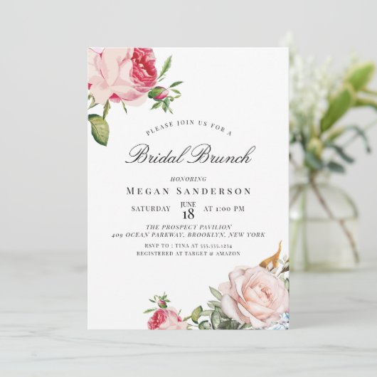 Summer Floral | Uitnodiging van Bridal Brunch (Staand voorkant)