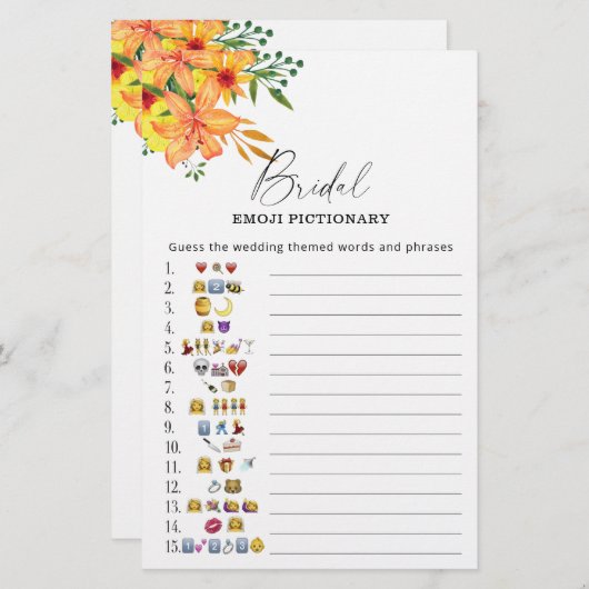 Summer floral vrijgezellenfeest emoji pictionary g (Voorkant / Achterkant)