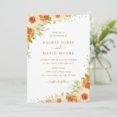 Summer Floral Waterverf Gold Wedding Invitation Kaart (Staand voorkant)