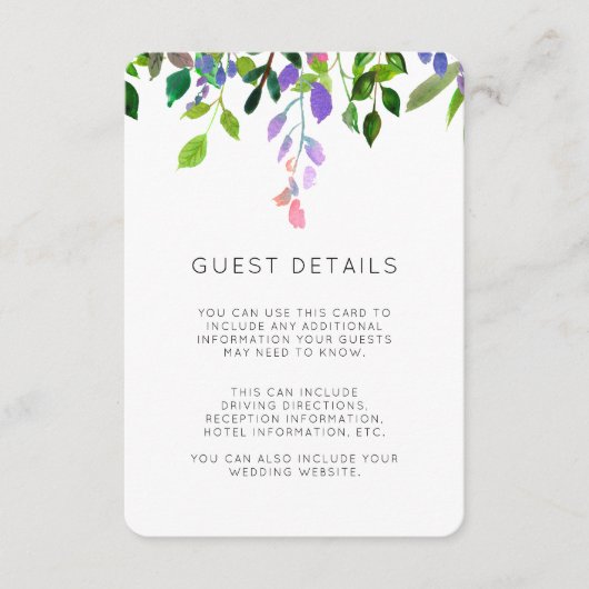 Summer Floral Waterverf Wedding Guest Details Informatiekaartje (Voorkant)