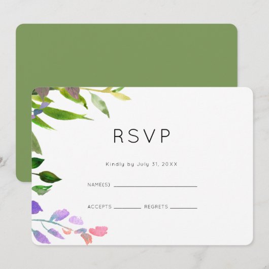 Summer Floral Waterverf Wedding RSVP Kaart (Voorkant / Achterkant)