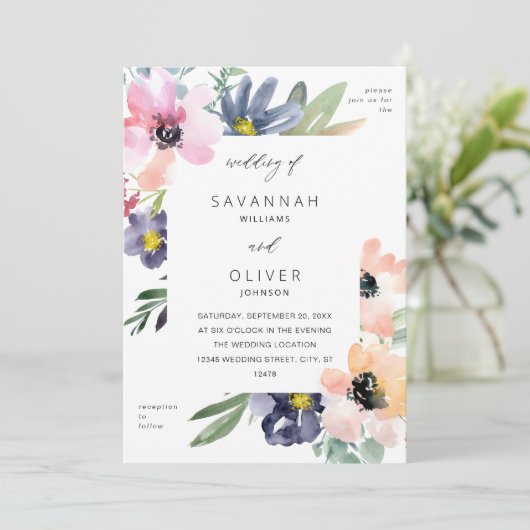 Summer Floral Wedding Kaart (Staand voorkant)