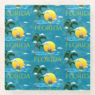 Summer Florida Sailboot Sunset Beach Coastal Glazen Onderzetter