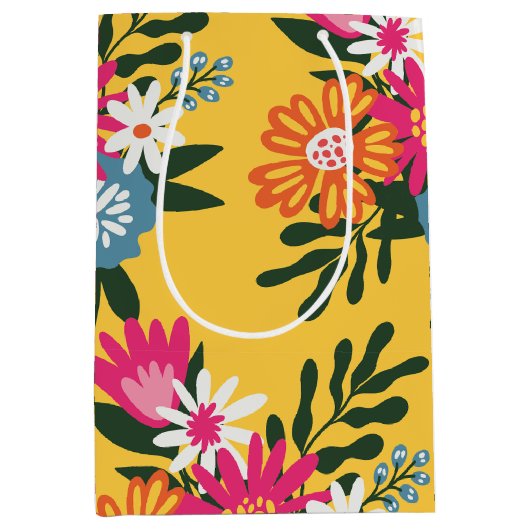 Summer Flower Bouquet on Gold Medium Cadeauzakje (Voorkant)