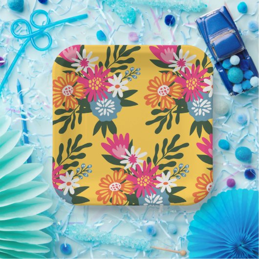 Summer Flower Bouquet on Gold Papieren Bordje (Feest)