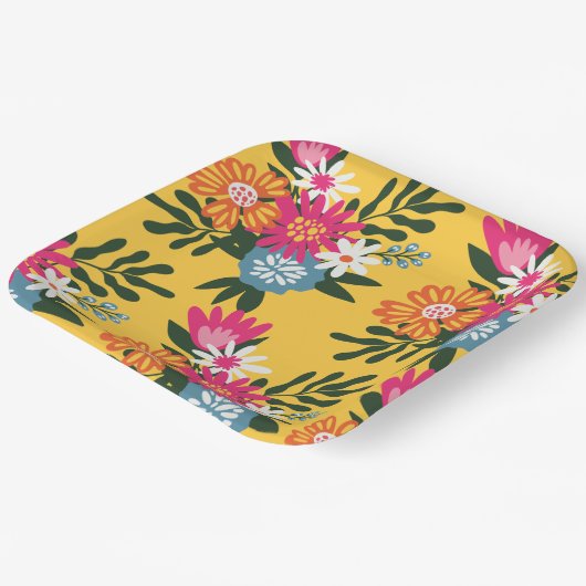 Summer Flower Bouquet on Gold Papieren Bordje (Gebogen)