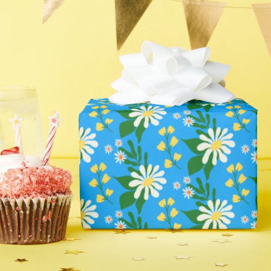 Summer Flower Bouquet op Blue Cadeaupapier (Verjaardagsfeest)