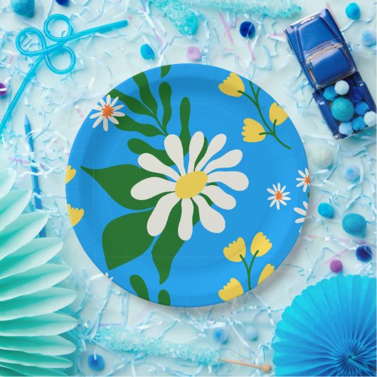 Summer Flower Bouquet op Blue Papieren Bordje (Feest)