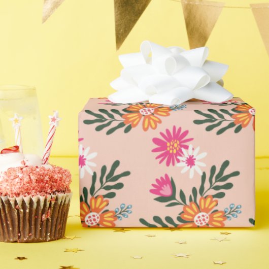 Summer Flower Bouquet op roze Cadeaupapier (Verjaardagsfeest)