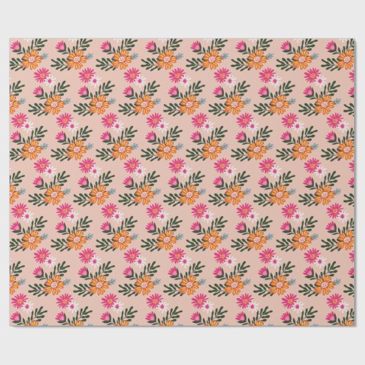 Summer Flower Bouquet op roze Cadeaupapier (Vlak)