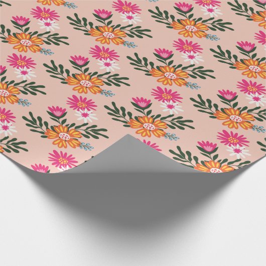 Summer Flower Bouquet op roze Cadeaupapier (Hoek)