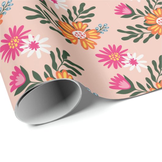 Summer Flower Bouquet op roze Cadeaupapier (Rol Hoek)