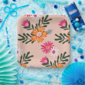 Summer Flower Bouquet op roze Papieren Bordje (Feest)