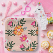Summer Flower Bouquet op roze Papieren Bordje (Feest)
