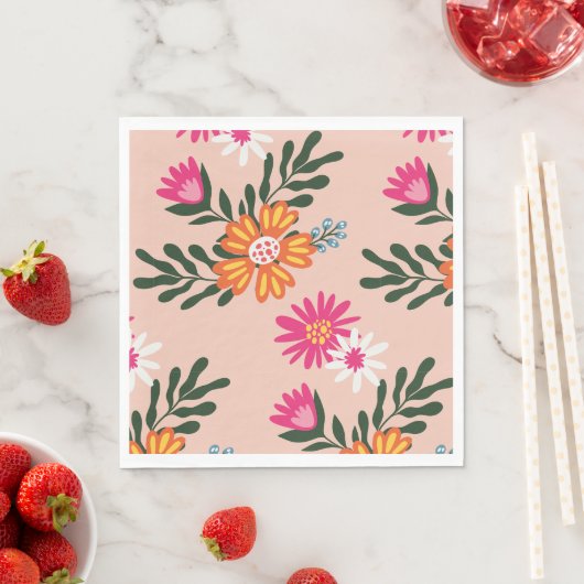 Summer Flower Bouquet op roze Servet (Insitu)