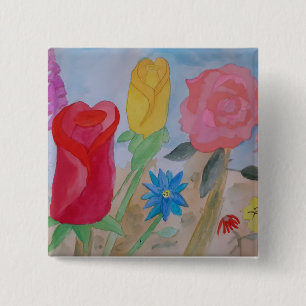 Summer Flower Garden Vierkante Button 5,1 Cm