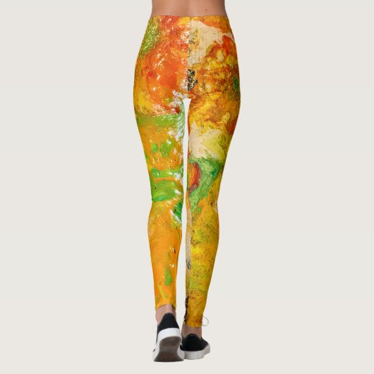 Summer Flowers abstract Oranje Geel Goud  Leggings (Achterkant)
