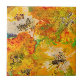 Summer Flowers abstract Oranje Geel Goud Tegeltje