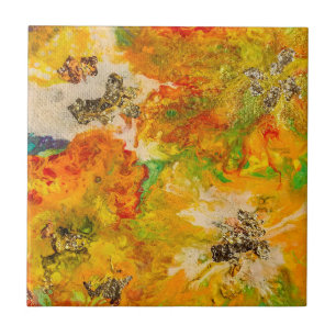 Summer Flowers abstract Oranje Geel Goud Tegeltje