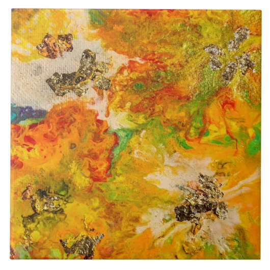 Summer Flowers abstract Oranje Geel Goud Tegeltje (Voorkant)
