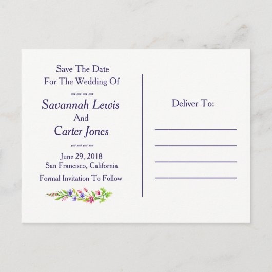 Summer Flowers Bruiloft Save The Date Briefkaart (Achterkant)