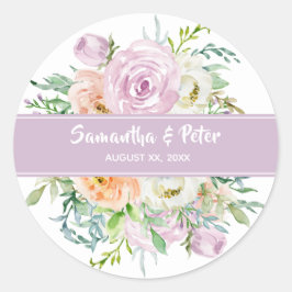 Summer Flowers Floral Round Wedding Sticker