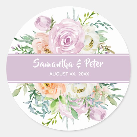 Summer Flowers Floral Round Wedding Sticker (Voorkant)