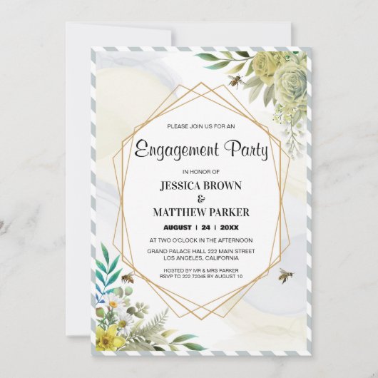 Summer Flowers Golden Lijst Verloving Kaart (Voorkant)